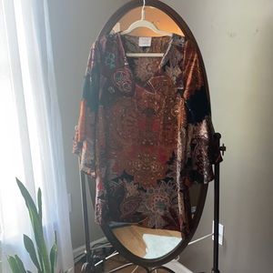Boho silky printed dress with bell sleeves